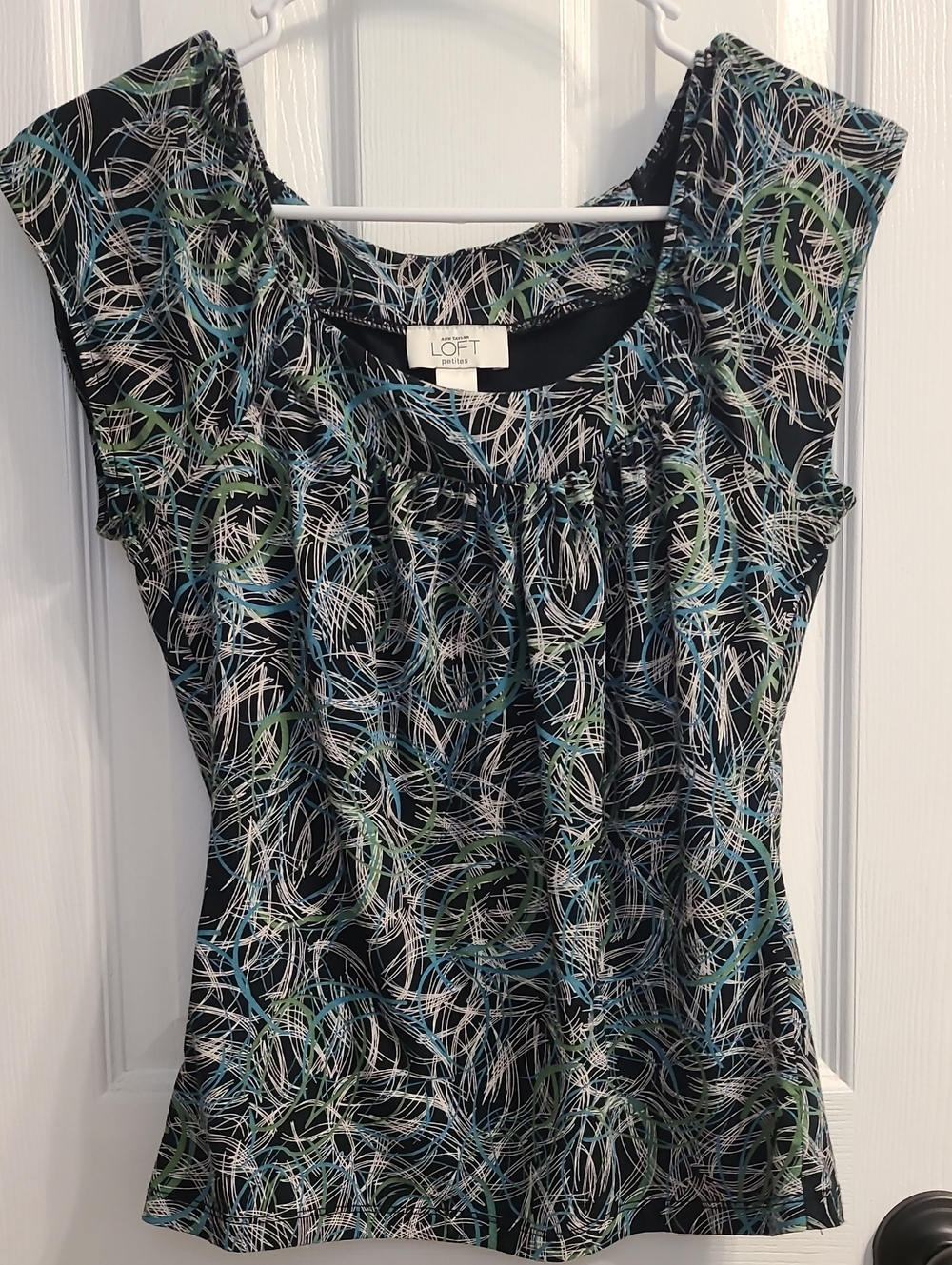 LOFT Scoop Neck Cap-Sleeve Top with Swirl Print